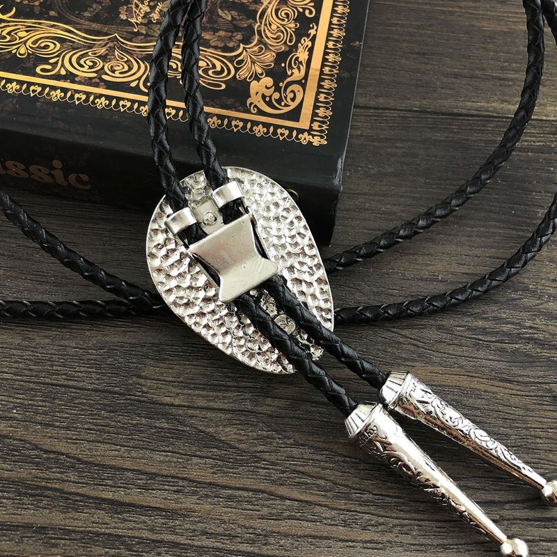 QUKE Native Western Blue Natural Turquoise Stone Bolo Tie Handmade Genunie Leather For Men Women - Image 4